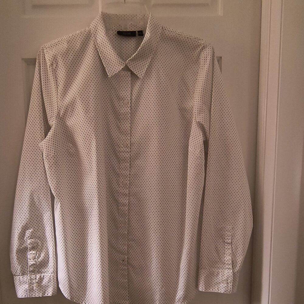 Apt. 9 Long Sleeve B&W Polka Dot Blouse - Size 16